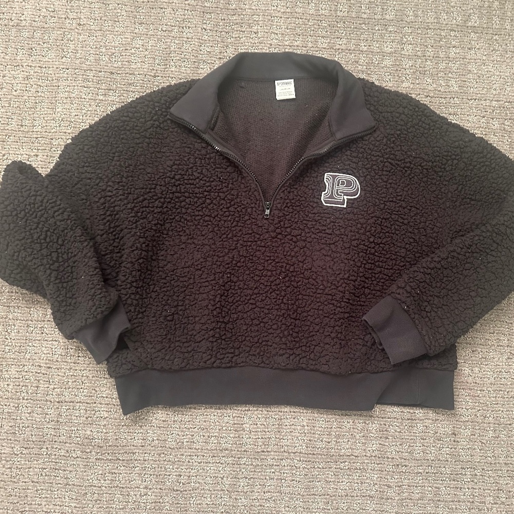 Women’s Pink by Victorias Secret crop Sherpa half zip women’s large black